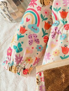 SHEIN 女童可愛印花保暖內裡加厚拉鍊夾克，秋冬款 - 彩色 - 查看 6