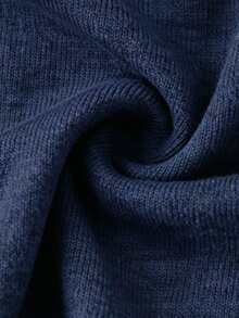 Linhara Contrast Striped Round Neck Knitted Cardigan, Navy Blue Loose Drop Shoulder Single-Breasted Sweater Jacket Winter - Blue - View 5
