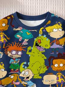 Nick 90s | SHEIN Rugrats Boys Cartoon Print Crew Neck Sweatshirt, Long Sleeve Pullover, Casual Loose Fit Sweatshirt, Boys Sportswear Suitable For Spring Autumn Daily Wear And Outdoor Activities In Autumn And Winter - Blue - View 6