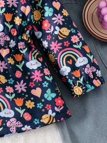 SHEIN Cute Printed Thermal Lined Thickened Zipper Jacket For Girls, Autumn/Winter - Multicolor - View 6
