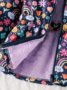 SHEIN Cute Printed Thermal Lined Thickened Zipper Jacket For Girls, Autumn/Winter - Multicolor - View 3