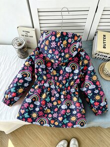 SHEIN Cute Printed Thermal Lined Thickened Zipper Jacket For Girls, Autumn/Winter - Multicolor - View 2