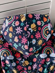 SHEIN Cute Printed Thermal Lined Thickened Zipper Jacket For Girls, Autumn/Winter - Multicolor - View 5