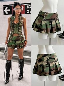 StreetHx Women's Camouflage Pattern Button Decor Fashion Denim Skirt - Multicolor - View 7