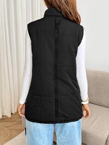 SHEIN Maternity Solid Color Zipper Front Casual Nursing Function Winter Vest Jacket - Black - View 5