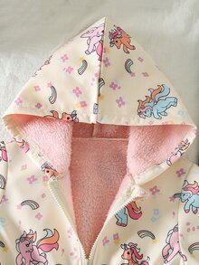 SHEIN 女童可愛印花保暖內裡加厚拉鍊開襟外套，秋冬款 - 彩色 - 查看 7