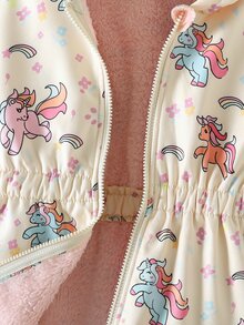 SHEIN 女童可愛印花保暖內裡加厚拉鍊開襟外套，秋冬款 - 彩色 - 查看 4