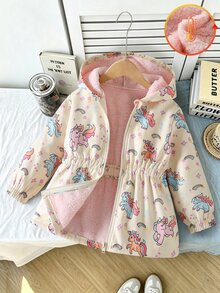 SHEIN 女童可愛印花保暖內裡加厚拉鍊開襟外套，秋冬款 - 彩色 - 查看 1