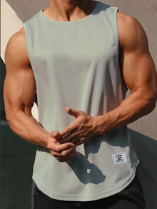 GymBeat Men's Solid Color Minimalist Athleisure Athletic Basic Sports Tank Top For Daily Gym Fitness Light Grey Summer - Grey - View 3