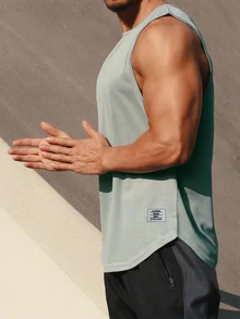 GymBeat Men's Solid Color Minimalist Athleisure Athletic Basic Sports Tank Top For Daily Gym Fitness Light Grey Summer - Grey - View 4