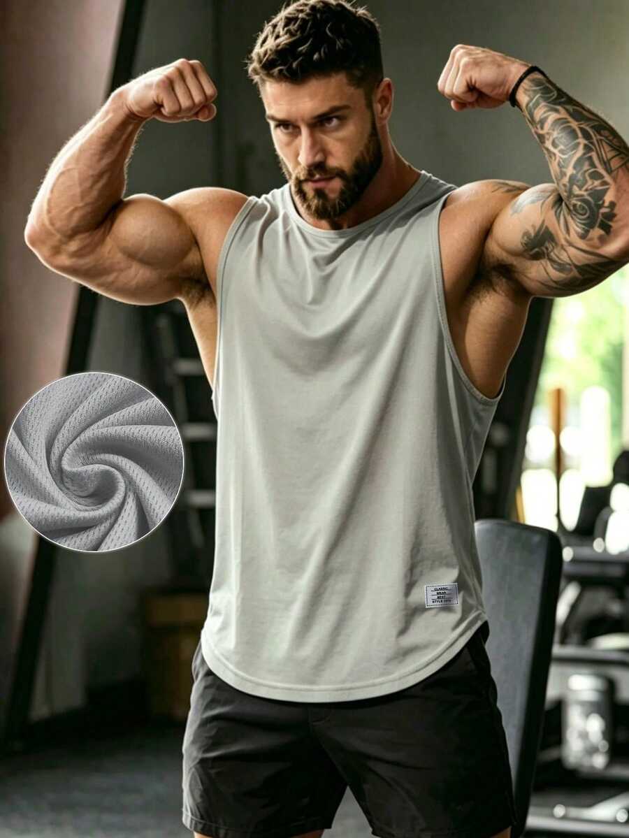 GymBeat Men's Solid Color Minimalist Athleisure Athletic Basic Sports Tank Top For Daily Gym Fitness Light Grey Summer - Grey - View 1