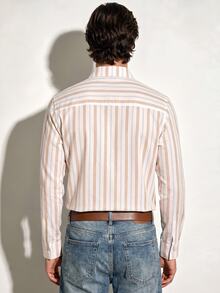 Manfinity Dauomo Men's Striped Contrast Color Button Long Sleeve Shirt - Khaki - View 2