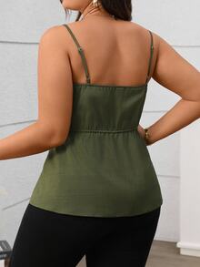 Vionelle Women's Spring/Summer French Style Elegant Commute Afternoon Tea Party Formal Workwear Front Buttons Split Hem Camisole Top Olive Green - Army Green - View 2