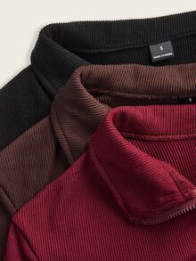 Tseoso Women's Solid Zip-Front Long-Sleeve Casual T-Shirt (3-Pack) Durable Basic Style, All-Match And Suitable For Everyone, Street Fashion Wear, Coffee Shop - Multicolor - View 2