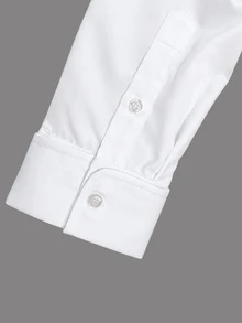 Manfinity Bizformal 男士長袖襯衫，翻領設計，雙層袖口，適合日常通勤、休閒穿著及其他場合 - 白色 - 查看 6