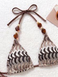 Swim Vcay Women's New Textured Fabric Sexy Beaded Bikini Set, Beach/Pool Vacation Wear For Summer - Brown - View 7