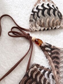 Swim Vcay Women's New Textured Fabric Sexy Beaded Bikini Set, Beach/Pool Vacation Wear For Summer - Brown - View 8