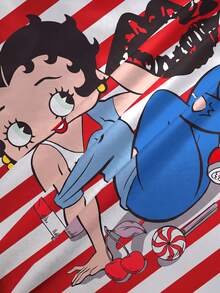 Betty Boop x SHEIN Women's Striped Cartoon Print Casual Daily Wear T-Shirt - White - View 6