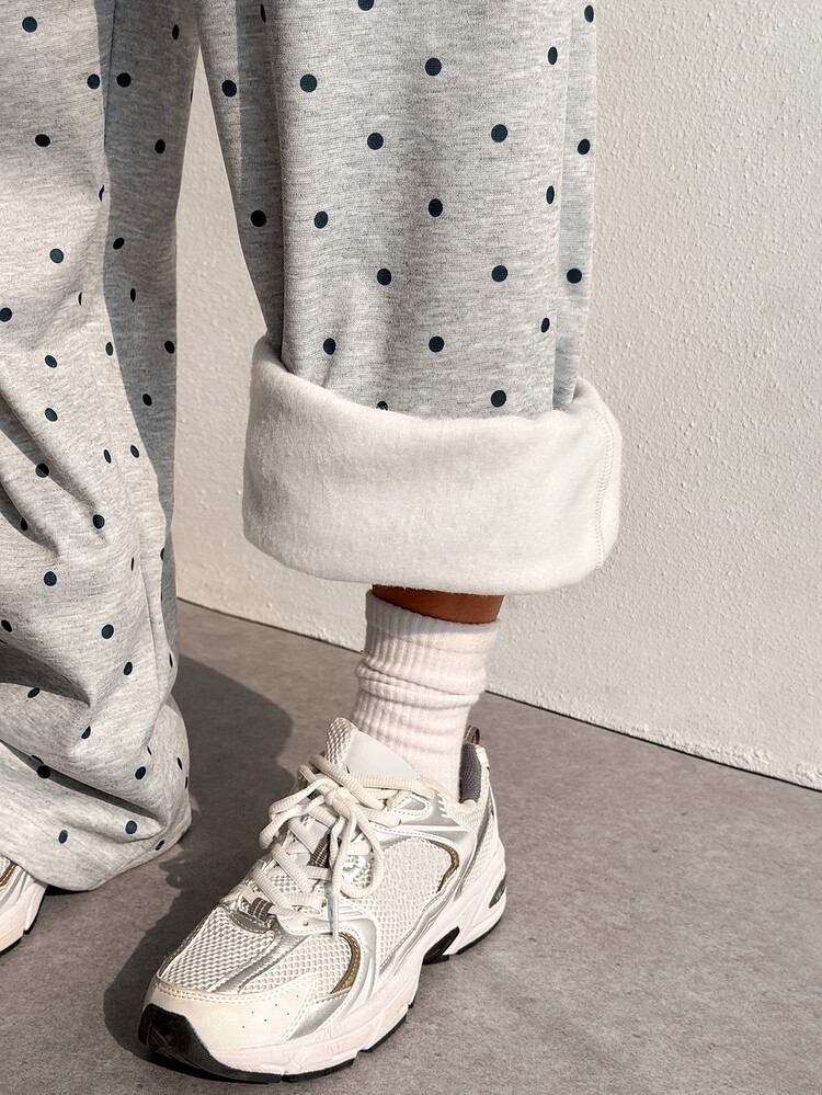 SHEIN Dewbera Women's Fashion Versatile Polka Dot Loose Fit Autumn/Winter Sports Long Pants - Grey - View 6