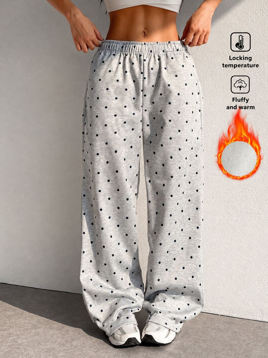 SHEIN Dewbera Women's Fashion Versatile Polka Dot Loose Fit Autumn/Winter Sports Long Pants - Grey - View 1