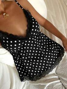 CovetEZ Women's Casual Chest Ruched Babydoll Lace Patchwork Bodycon Tank Top, Suitable For Daily Wear,Summer Top - Black - View 4