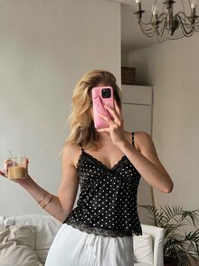 CovetEZ Women's Casual Chest Ruched Babydoll Lace Patchwork Bodycon Tank Top, Suitable For Daily Wear,Summer Top - Black - View 1