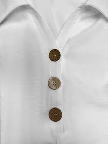 Linhara CURVE Plus Size Elegant Commuter Style Long Sleeve Shirt With Turn-Down Collar And Natural Coconut Buttons Fall - White - View 6