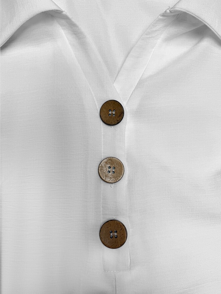 Linhara CURVE Plus Size Elegant Commuter Style Long Sleeve Shirt With Turn-Down Collar And Natural Coconut Buttons Fall - White - View 6