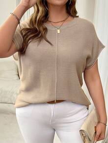 Vionelle Jersey informal de punto de unicolor de talla grande - Caqui - Ver 3