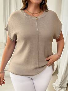 Vionelle Jersey informal de punto de unicolor de talla grande - Caqui - Ver 6