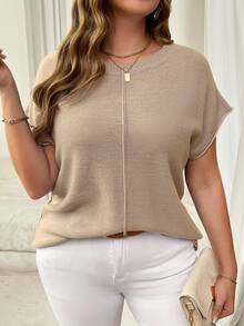 Vionelle Jersey informal de punto de unicolor de talla grande - Caqui - Ver 4