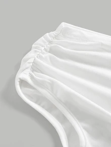 SHEIN Tween Girls' Spring/Summer New White Knit Contrast Lace Elegant Casual Minimalist Asymmetric Ruched Cropped Top,Suitable For Stylish Outfit - White - View 4