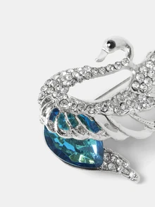 Aravennia 1pc Unique Swan Crystal-Like Brooch Pin, Suitable For Daily Outfit And Gift - Blue - View 5