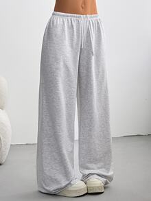 CovetEZ Pantalones de chándal holgados con nudo delantero simple para mujer, uso casual diario, graduación, maestra, vuelta al cole, descanso, trabajo, gimnasio, gris - Gris Claro - Ver 3
