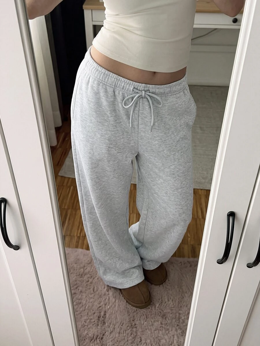 CovetEZ Pantalones de chándal holgados con nudo delantero simple para mujer, uso casual diario, graduación, maestra, vuelta al cole, descanso, trabajo, gimnasio, gris