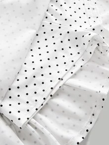 Girlism Kids Teen Girls White Knit Polka Dot Print Dress With Metallic Flower Decor,Ruffle Shoulder&Hem,Fashionable Mini Short Built-In Shorts Picnic - White - View 3