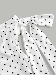 Girlism Kids Teen Girls White Knit Polka Dot Print Dress With Metallic Flower Decor,Ruffle Shoulder&Hem,Fashionable Mini Short Built-In Shorts Picnic - White - View 5