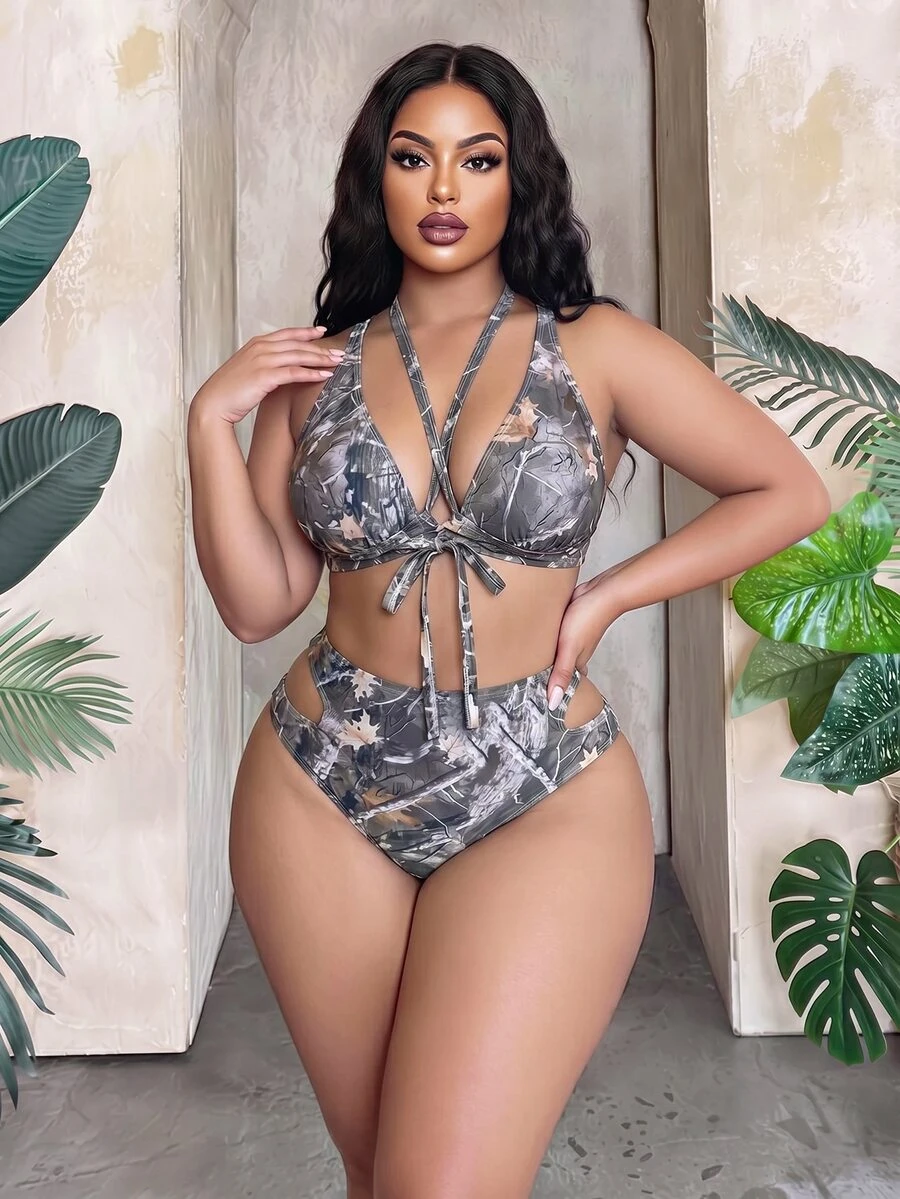 Slaydiva 2026 New Summer Plus Size Criss-Cross Tankini Swimwear Set Active Wear Sexy Beach Vacation Gym Yellow - Multicolor - View 1