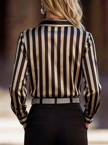 NostaNoir Women's Striped Satin Long Sleeve Blouse - Multicolor - View 3