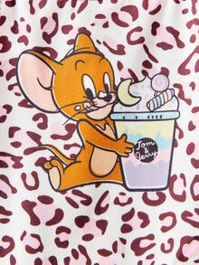 TOM & JERRY X SHEIN Baby Girl Cartoon And Leopard Print Romper - Multicolor - View 5