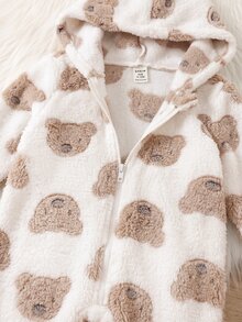 SHEIN Romper Bayi Laki-laki Berkerudung Motif Beruang Berbulu untuk Musim Gugur, Modis Kasual, Kreatif, Personal, Segar, dan Menggemaskan - Krem - View 7