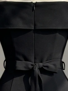 Fine & Folde Women's Elegant Romantic Off-The-Shoulder Top And A-Line Skirt 2 Pieces Set - Black - View 5