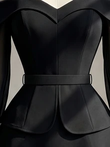 Fine & Folde Women's Elegant Romantic Off-The-Shoulder Top And A-Line Skirt 2 Pieces Set - Black - View 3