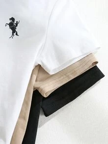 SHEIN Kids 3Packs Young Boy Casual Style Horse Embroidery Button Front Short Sleeve Regular Thickness Henley Shirts For Summer Vacation Daily All Season Pcs - Multicolor - View 6