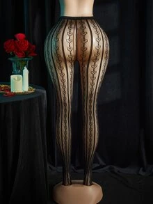 SpicyHot 1雙女款花卉蕾絲膝高襪/小腿高襪，適合多種場合，蘿莉塔甜美龐克風花卉性感鏤空魚網女款絲襪 - 黑色 - 查看 6