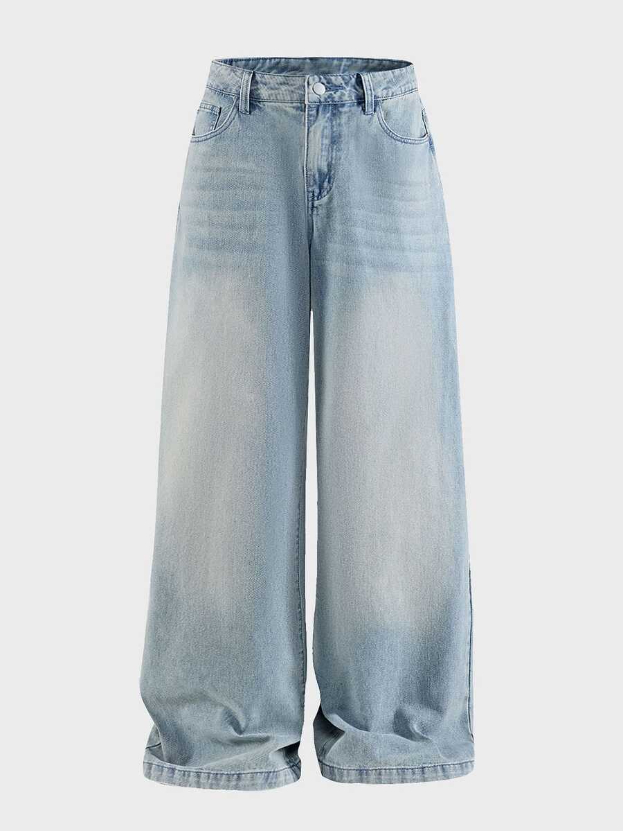 SIGLOCORE Men's Washed Vintage Button Pocket Denim Jeans - Baby Blue - View 1