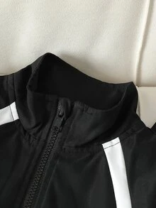 SHEIN 2件組小男孩休閒拼色連帽衛衣與運動長褲套裝，秋冬時尚運動穿搭 - 黑色 - 查看 4
