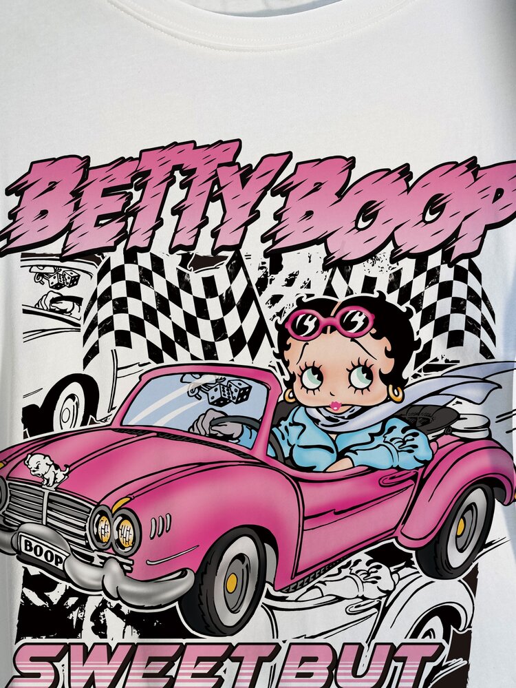 Betty Boop x SHEIN Plus Size Women's Round Neck Cartoon Letter Print Casual Versatile Daily Wear Short Sleeve T-Shirt - White - View 6