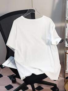 Betty Boop x SHEIN Plus Size Women's Round Neck Cartoon Letter Print Casual Versatile Daily Wear Short Sleeve T-Shirt - White - View 2