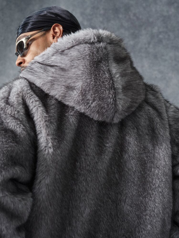 PAVTROS Men's Vintage Streetwear Loose Fit Hooded Fuzzy Coat, Suitable For Casual Daily Wear Vacation Club Grey Winter, Goth - Grey - View 6